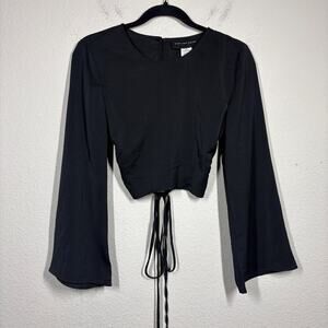 Know One Cares Size Small Crop Top Black Cut Out Open Back Bell Sleeves